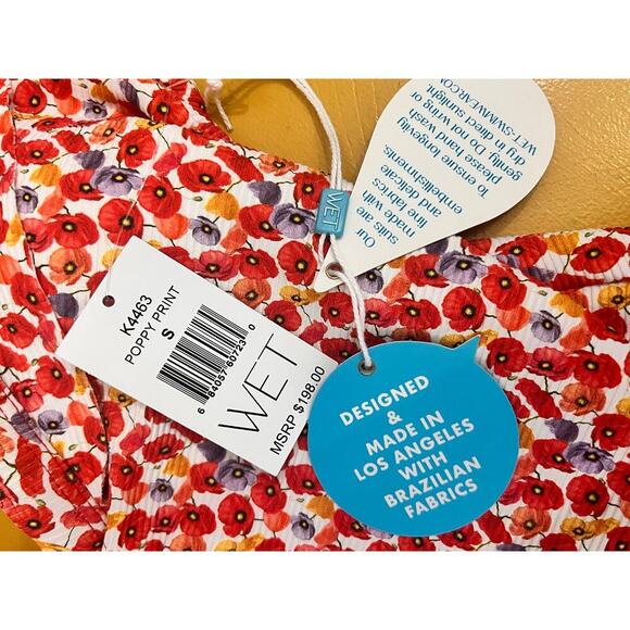 WET Bexy Red Poppy Floral Print Ruffled One Piece Beach Swimsuit Size Small NWT - Picture 5 of 6